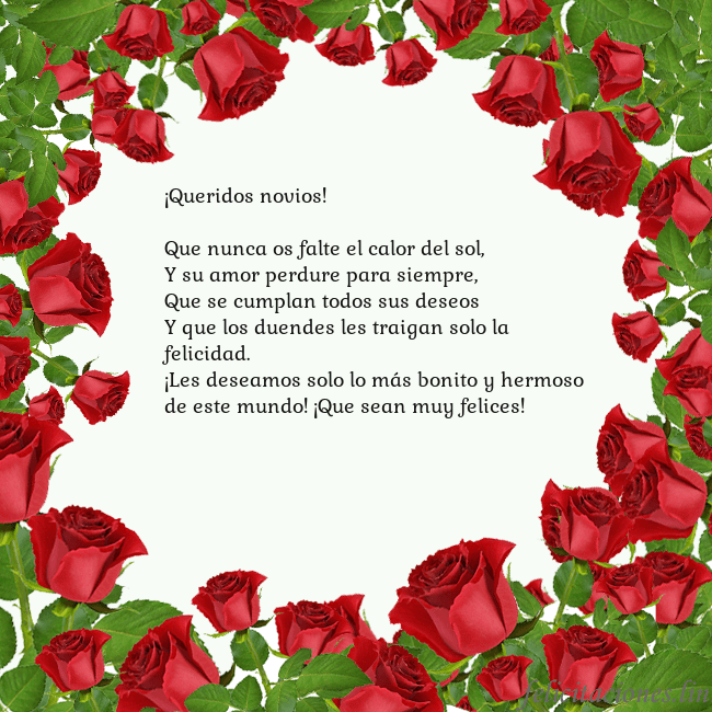 Tarjeta con con muchas rosas
¡Queridos novios!
Que nunca os falte el calor de Tarjeta con con muchas rosas