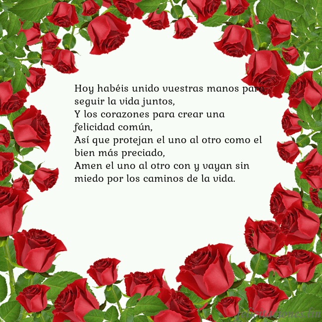 Tarjeta con con muchas rosas Hoy habéis unido vuestras manos para seguir la vid Tarjeta con con muchas rosas