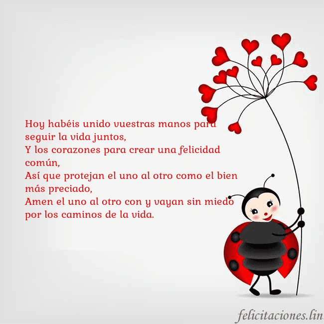 Tarjeta con mariquita Hoy habéis unido vuestras manos para seguir la vid Tarjeta con mariquita