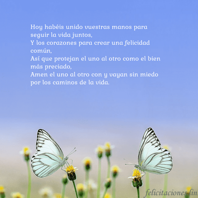 Tarjeta de boda con dos mariposas Hoy habéis unido vuestras manos para seguir la vid Tarjeta de boda con dos mariposas