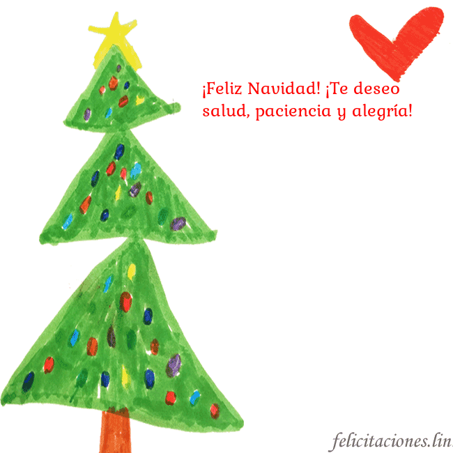 Tarjeta con un árbol de Navidad pintado y un corazón