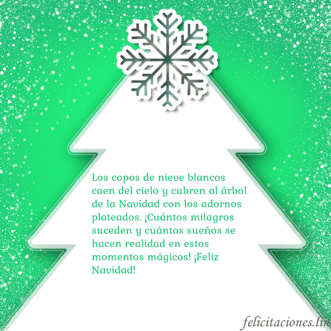 Tarjeta con un gran árbol de Navidad blanco sobre un fondo verde Los copos de nieve blancos caen del cielo y cubren Tarjeta con un gran árbol de Navidad blanco sobre un fondo verde