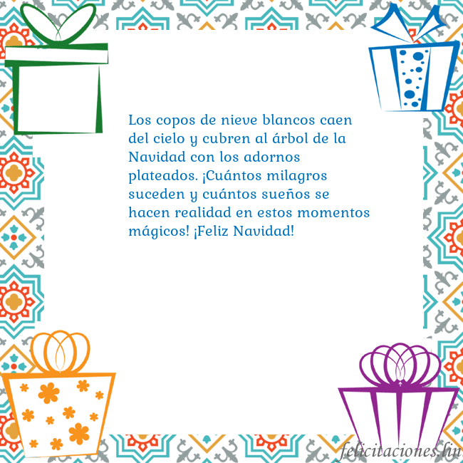 Tarjeta con regalos Los copos de nieve blancos caen del cielo y cubren Tarjeta con regalos