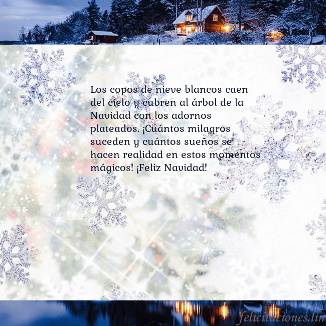 Tarjeta con copos de nieve y pueblo Los copos de nieve blancos caen del cielo y cubren Tarjeta con copos de nieve y pueblo