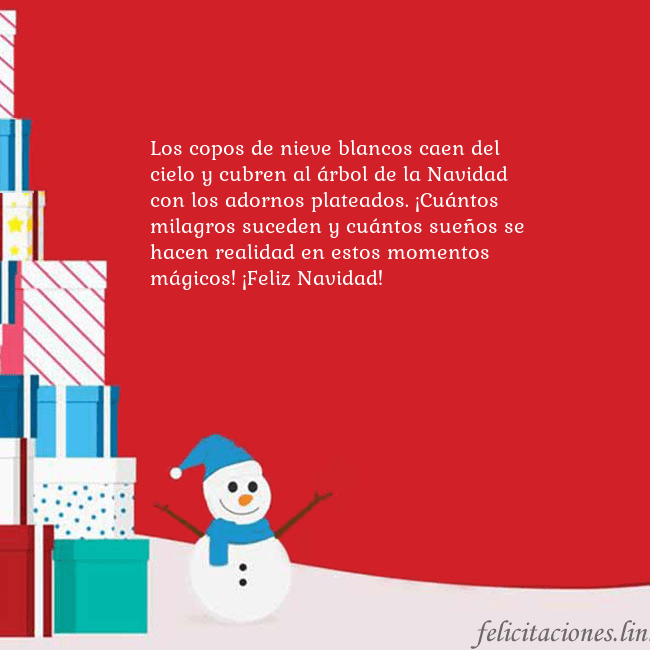 Tarjeta con regalos y muñeco de nieve Los copos de nieve blancos caen del cielo y cubren Tarjeta con regalos y muñeco de nieve