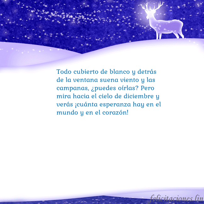 Tarjeta con con nieve y un ciervo brillante Todo cubierto de blanco y detrás de la ventana sue Tarjeta con con nieve y un ciervo brillante