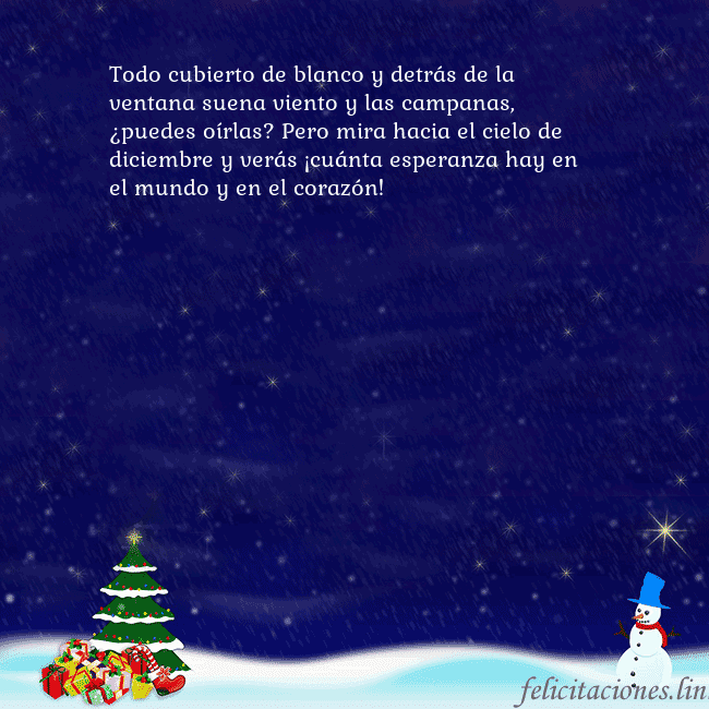 Tarjeta de felicitación con un muñeco de nieve, un árbol de Navidad y regalos Todo cubierto de blanco y detrás de la ventana sue Tarjeta de felicitación con un muñeco de nieve, un árbol de Navidad y regalos