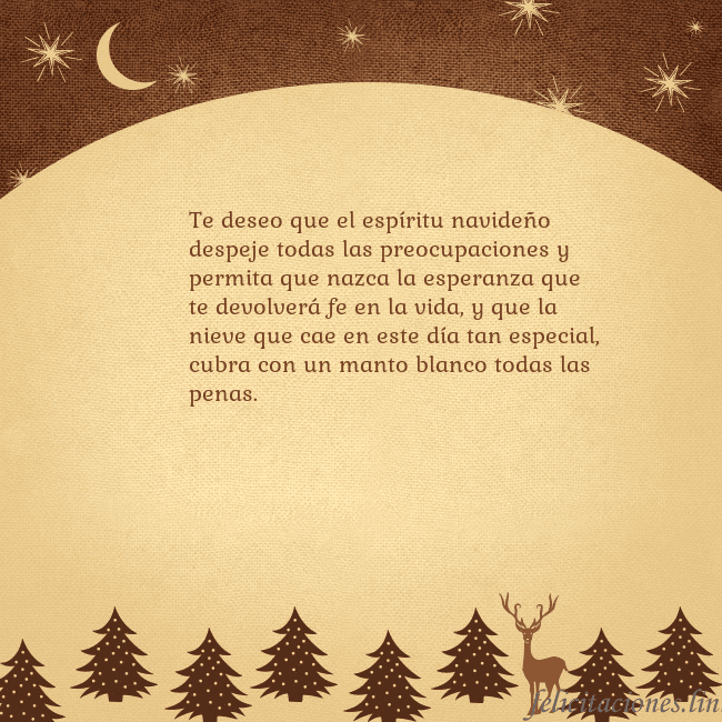 Tarjeta marrón con ciervos y abetos Te deseo que el espíritu navideño despeje todas la Tarjeta marrón con ciervos y abetos