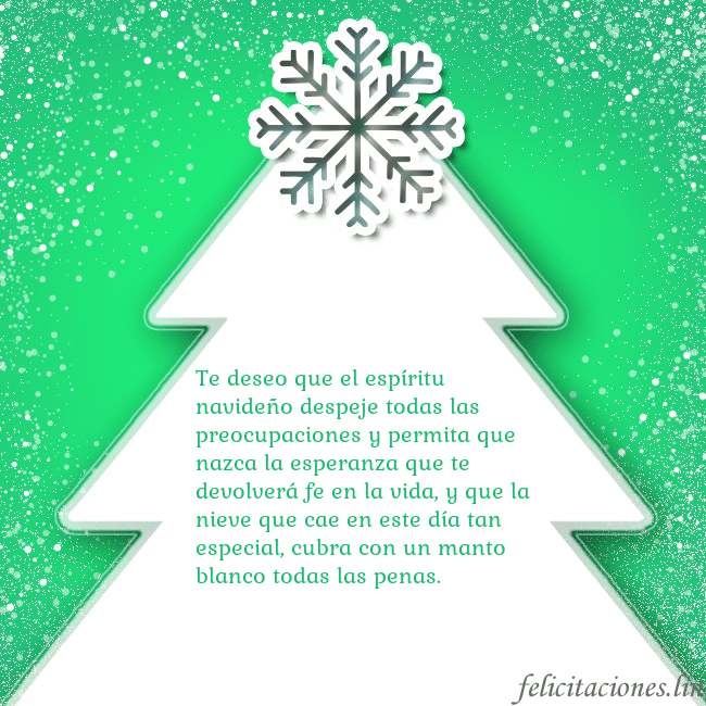 Tarjeta con un gran árbol de Navidad blanco sobre un fondo verde Te deseo que el espíritu navideño despeje todas la Tarjeta con un gran árbol de Navidad blanco sobre un fondo verde