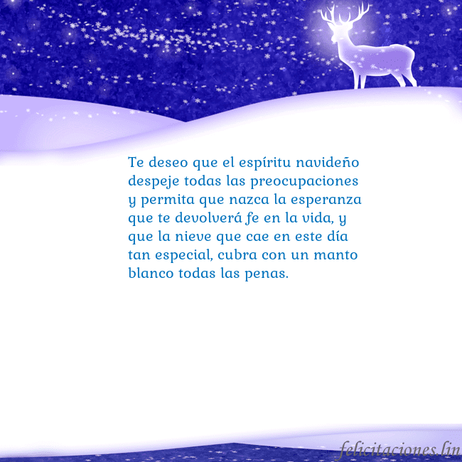 Tarjeta con con nieve y un ciervo brillante Te deseo que el espíritu navideño despeje todas la Tarjeta con con nieve y un ciervo brillante