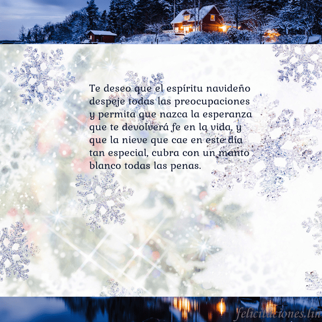 Tarjeta con copos de nieve y pueblo Te deseo que el espíritu navideño despeje todas la Tarjeta con copos de nieve y pueblo