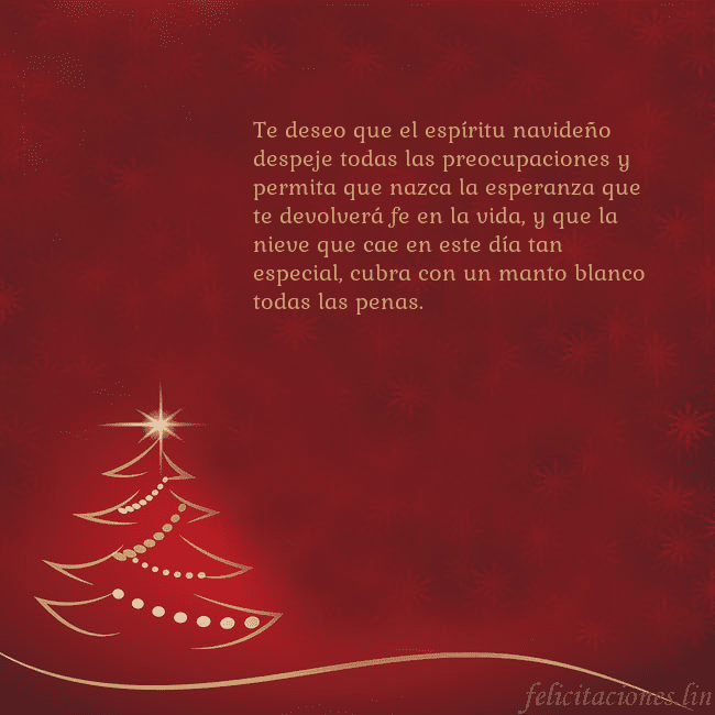 Tarjeta de Navidad roja con árbol de Navidad dorado Te deseo que el espíritu navideño despeje todas la Tarjeta de Navidad roja con árbol de Navidad dorado