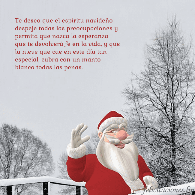 Tarjeta de felicitación con Papá Noel y árboles cubiertos de nieve Te deseo que el espíritu navideño despeje todas la Tarjeta de felicitación con Papá Noel y árboles cubiertos de nieve