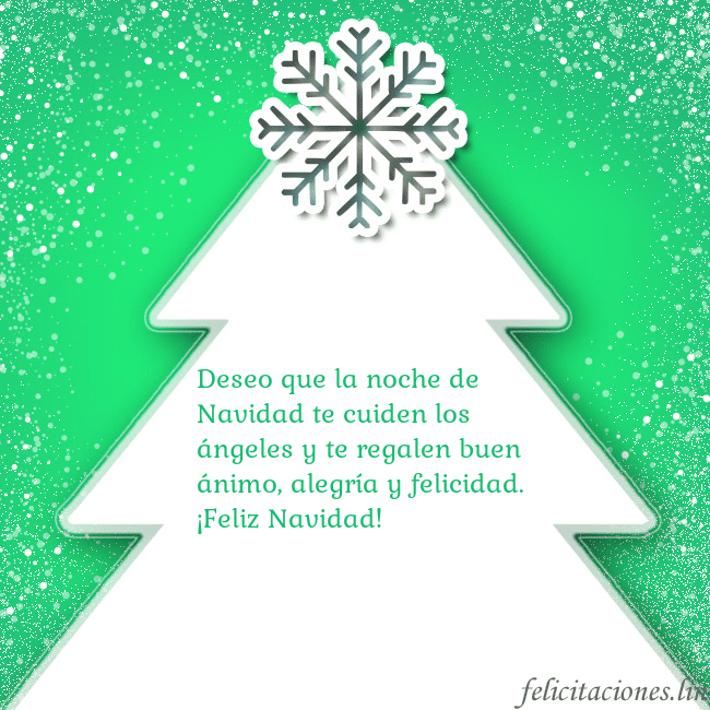 Tarjeta con un gran árbol de Navidad blanco sobre un fondo verde