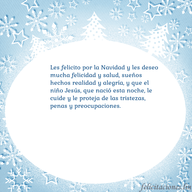 Tarjeta con abetos y copos de nieve Les felicito por la Navidad y les deseo mucha feli Tarjeta con abetos y copos de nieve