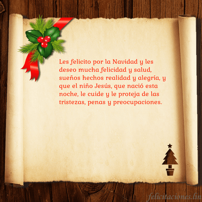Tarjeta de Navidad sobre madera y pergamino Les felicito por la Navidad y les deseo mucha feli Tarjeta de Navidad sobre madera y pergamino
