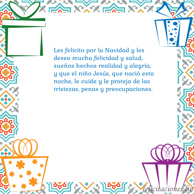 Tarjeta con regalos Les felicito por la Navidad y les deseo mucha feli Tarjeta con regalos