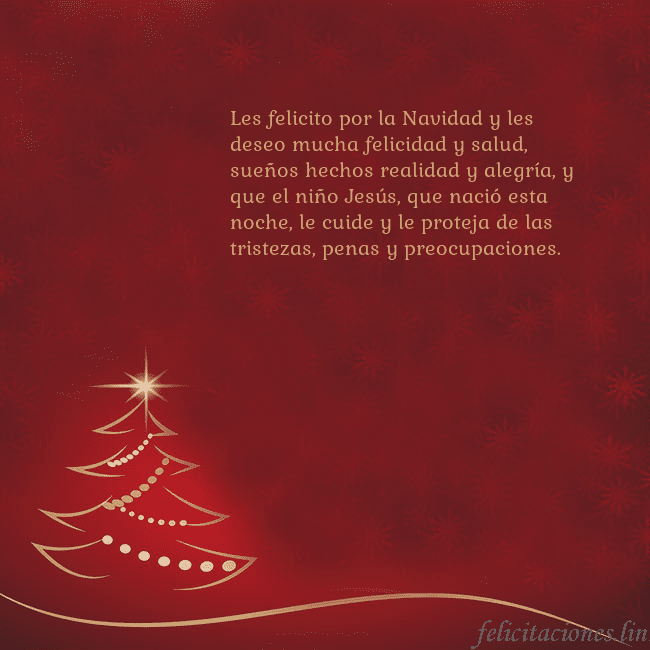 Tarjeta de Navidad roja con árbol de Navidad dorado Les felicito por la Navidad y les deseo mucha feli Tarjeta de Navidad roja con árbol de Navidad dorado
