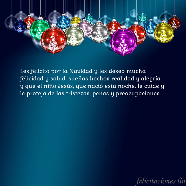 Tarjeta de felicitación azul con juguetes de árbol de Navidad Les felicito por la Navidad y les deseo mucha feli Tarjeta de felicitación azul con juguetes de árbol de Navidad