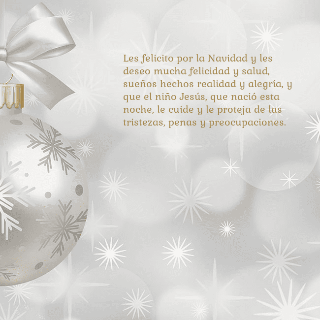 Tarjeta de felicitación con un árbol de Navidad plateado Les felicito por la Navidad y les deseo mucha feli Tarjeta de felicitación con un árbol de Navidad plateado