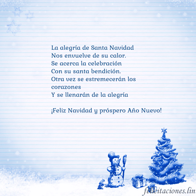 Tarjeta con un muñeco de nieve azul y un árbol de Navidad