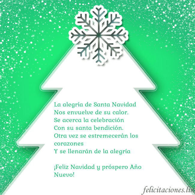 Tarjeta con un gran árbol de Navidad blanco sobre un fondo verde