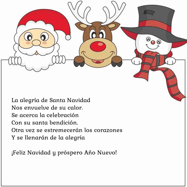 Tarjeta con santa claus, ciervos y monigote de nieve La alegría de Santa Navidad
Nos envuelve de su ca Tarjeta con santa claus, ciervos y monigote de nieve