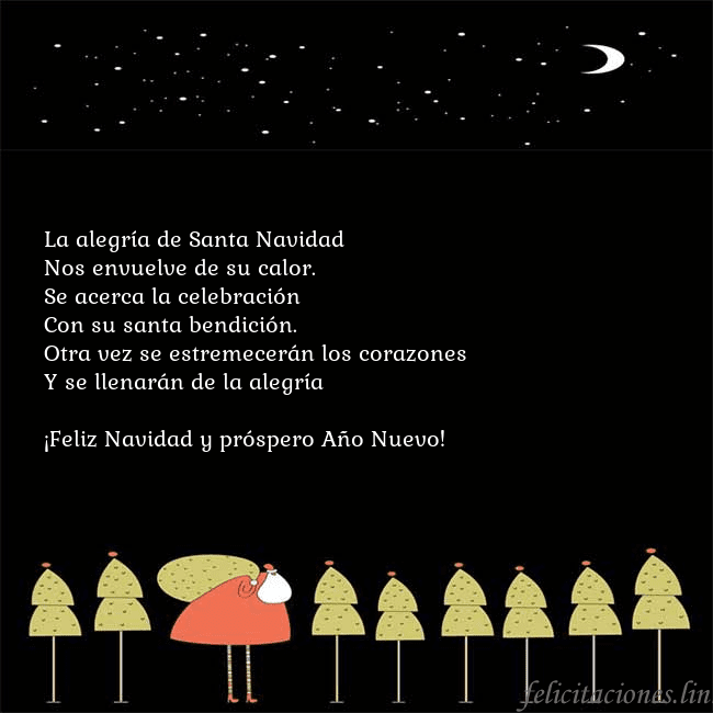 Tarjeta con Papá Noel y árboles de Navidad La alegría de Santa Navidad
Nos envuelve de su ca Tarjeta con Papá Noel y árboles de Navidad