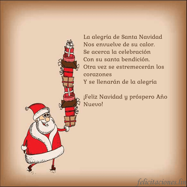 Tarjeta con Papá Noel y regalos La alegría de Santa Navidad
Nos envuelve de su ca Tarjeta con Papá Noel y regalos