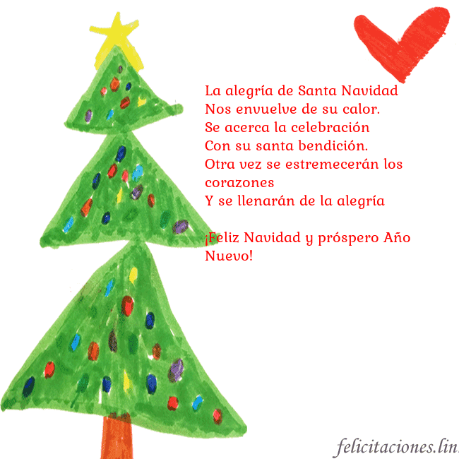 Tarjeta con un árbol de Navidad pintado y un corazón La alegría de Santa Navidad
Nos envuelve de su ca Tarjeta con un árbol de Navidad pintado y un corazón