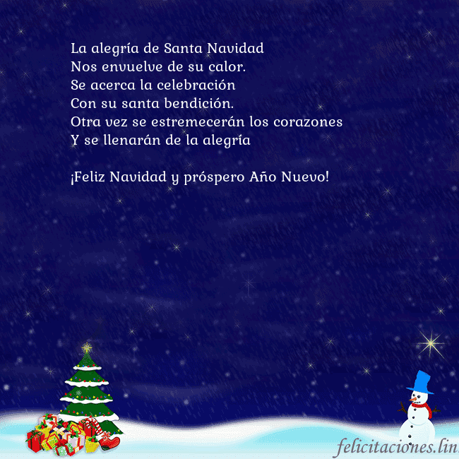 Tarjeta de felicitación con un muñeco de nieve, un árbol de Navidad y regalos La alegría de Santa Navidad
Nos envuelve de su ca Tarjeta de felicitación con un muñeco de nieve, un árbol de Navidad y regalos