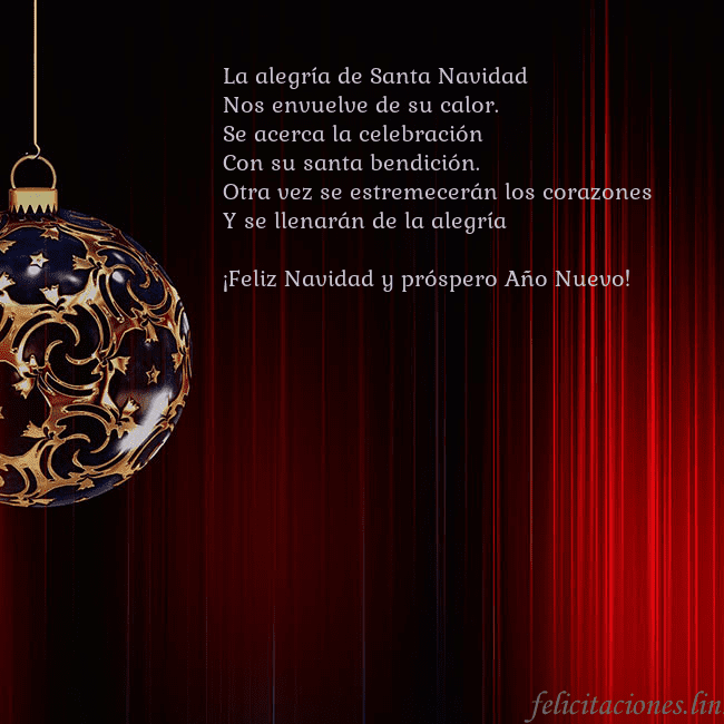 Tarjeta roja con un lujoso juguete de árbol de Navidad La alegría de Santa Navidad 
Nos envuelve de su ca Tarjeta roja con un lujoso juguete de árbol de Navidad