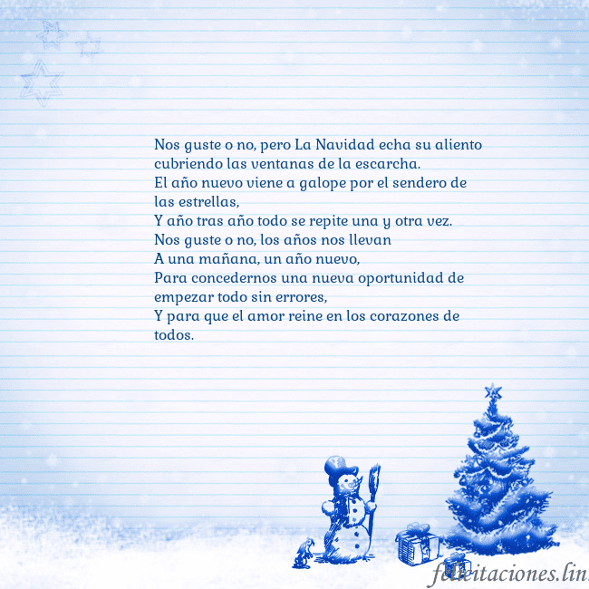 Tarjeta con un muñeco de nieve azul y un árbol de Navidad Nos guste o no, pero La Navidad echa su aliento
cu Tarjeta con un muñeco de nieve azul y un árbol de Navidad