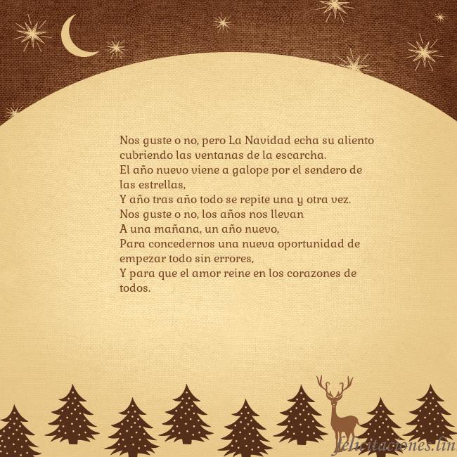 Tarjeta marrón con ciervos y abetos Nos guste o no, pero La Navidad echa su aliento
cu Tarjeta marrón con ciervos y abetos