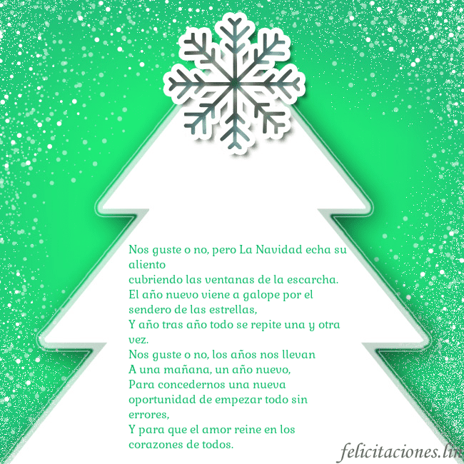 Tarjeta con un gran árbol de Navidad blanco sobre un fondo verde Nos guste o no, pero La Navidad echa su aliento
cu Tarjeta con un gran árbol de Navidad blanco sobre un fondo verde