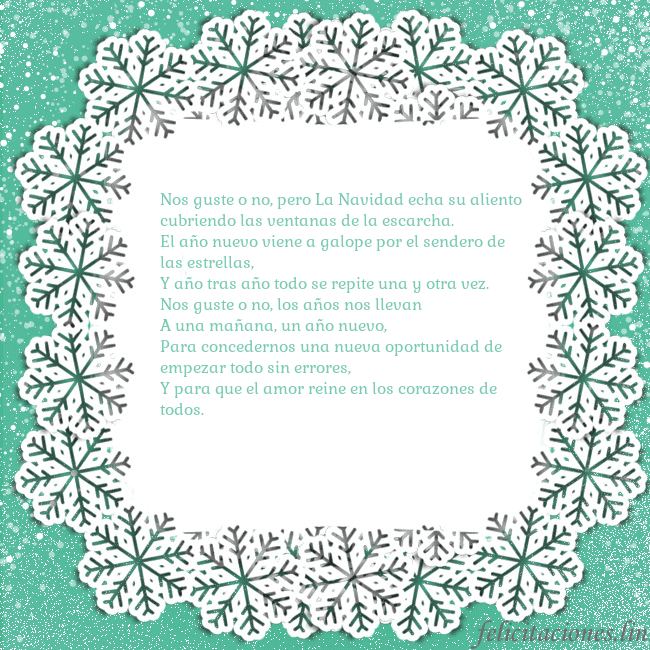 Tarjeta con copos de nieve Nos guste o no, pero La Navidad echa su aliento
cu Tarjeta con copos de nieve