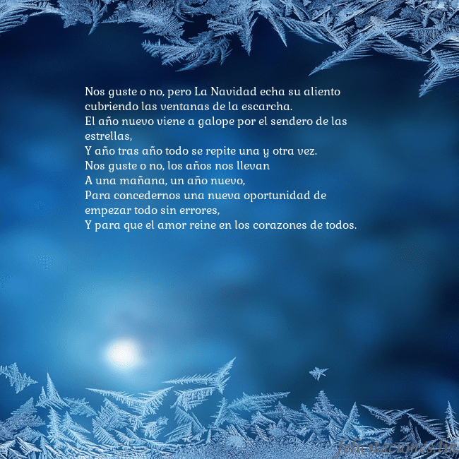 Tarjeta azul con escarcha Nos guste o no, pero La Navidad echa su aliento
cu Tarjeta azul con escarcha