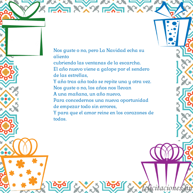 Tarjeta con regalos Nos guste o no, pero La Navidad echa su aliento
cu Tarjeta con regalos