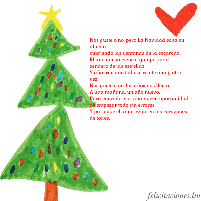 Tarjeta con un árbol de Navidad pintado y un corazón Nos guste o no, pero La Navidad echa su aliento
cu Tarjeta con un árbol de Navidad pintado y un corazón
