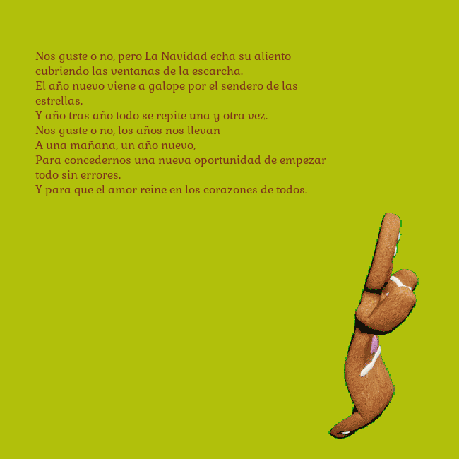 Postal electrónica animada con pan de jengibre bailando Nos guste o no, pero La Navidad echa su aliento
cu Postal electrónica animada con pan de jengibre bailando