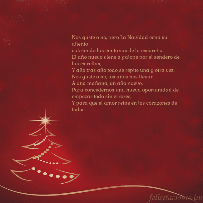 Tarjeta de Navidad roja con árbol de Navidad dorado Nos guste o no, pero La Navidad echa su aliento
cu Tarjeta de Navidad roja con árbol de Navidad dorado