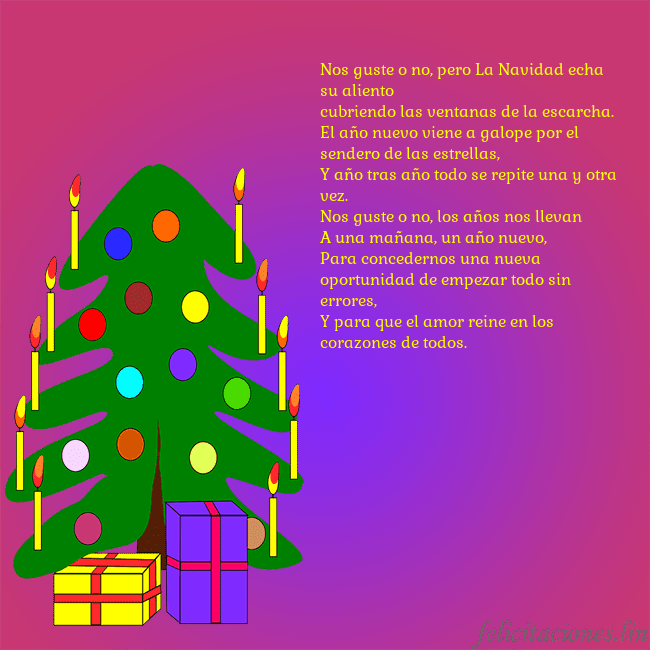 Tarjeta de felicitación brillante con un árbol de Navidad pintado Nos guste o no, pero La Navidad echa su aliento
cu Tarjeta de felicitación brillante con un árbol de Navidad pintado