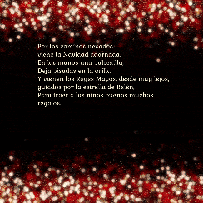Postal animada intermitente negro-rojo Por los caminos nevados
viene la Navidad adornada. Postal animada intermitente negro-rojo