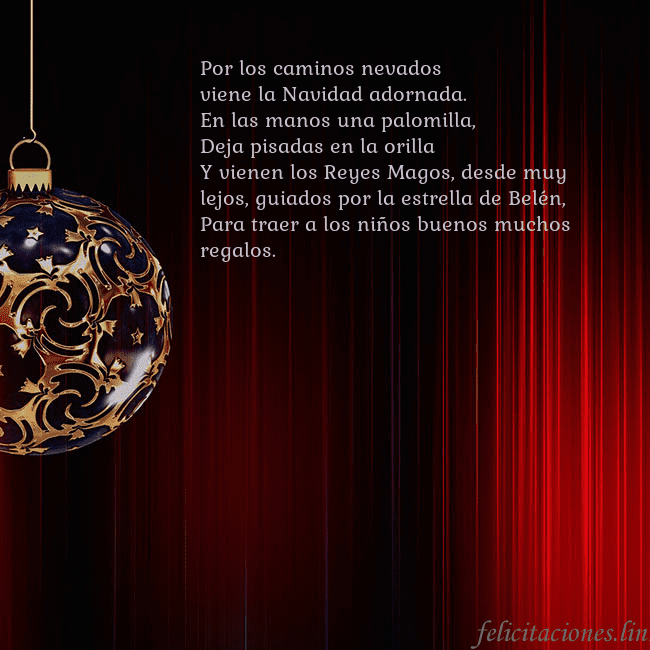 Tarjeta roja con un lujoso juguete de árbol de Navidad Por los caminos nevados
viene la Navidad adornada. Tarjeta roja con un lujoso juguete de árbol de Navidad