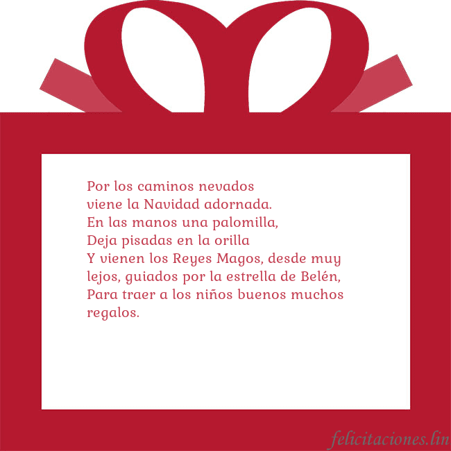 Tarjeta de felicitación - un regalo rojo Por los caminos nevados
viene la Navidad adornada. Tarjeta de felicitación - un regalo rojo