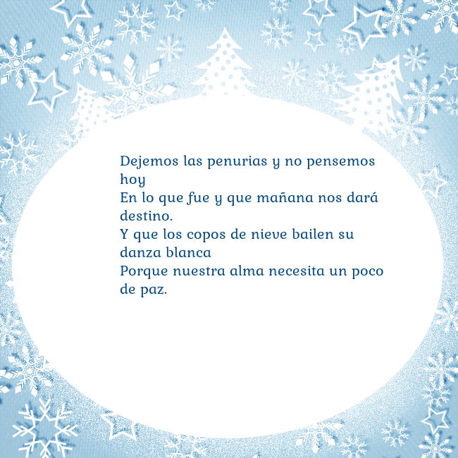 Tarjeta con abetos y copos de nieve Dejemos las penurias y no pensemos hoy
En lo que f Tarjeta con abetos y copos de nieve