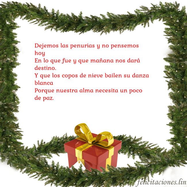 Tarjeta con ramas de abeto y regalo Dejemos las penurias y no pensemos hoy
En lo que f Tarjeta con ramas de abeto y regalo