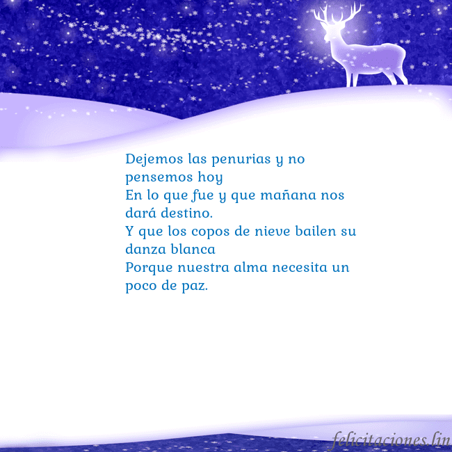 Tarjeta con con nieve y un ciervo brillante Dejemos las penurias y no pensemos hoy
En lo que f Tarjeta con con nieve y un ciervo brillante