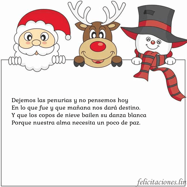 Tarjeta con santa claus, ciervos y monigote de nieve Dejemos las penurias y no pensemos hoy
En lo que f Tarjeta con santa claus, ciervos y monigote de nieve