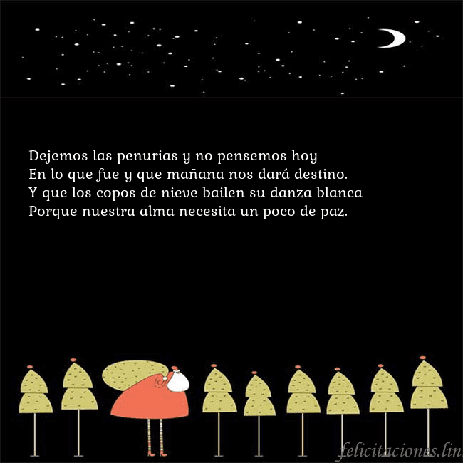 Tarjeta con Papá Noel y árboles de Navidad Dejemos las penurias y no pensemos hoy
En lo que f Tarjeta con Papá Noel y árboles de Navidad